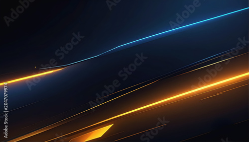 Abstract Dark Background with Diagonal Glowing Blue and Orange Light Streaks