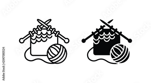 Foto Knitting Icons, Yarn Ball & Needles, Crafting Symbols, Handmade Hobby Graphics