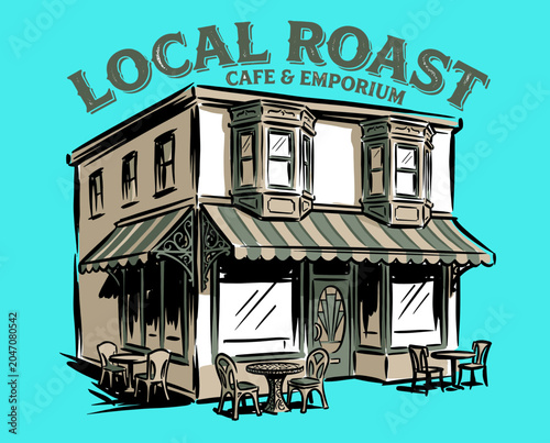 Schilderij op canvas Local roast cafe and emporium illustration
