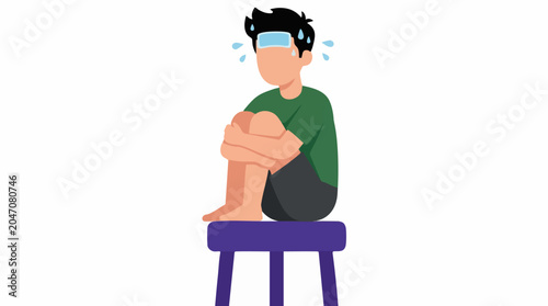 Tableau sur toile Illustration of a person with fever and sweat, feeling unwell and sitting hunche