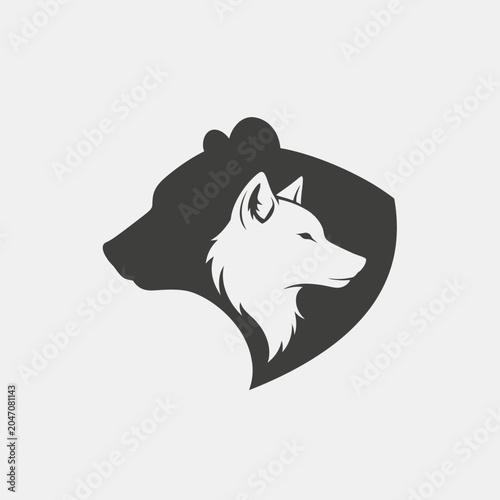 Bear and wolf head profile silhouette logo design