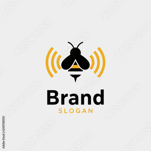 Bee logo with signal waves for communication brand identity.