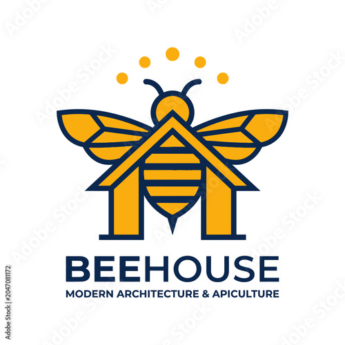 Bee and house hybrid logo for apiculture and architecture.