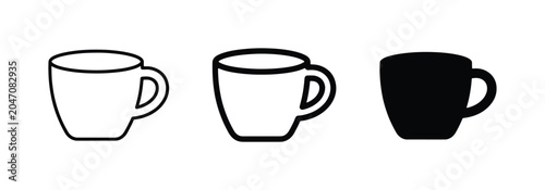 Fotografie Coffee Cup Icons, Simple Ceramic Mug Vector Graphics, Black and White Drinkware