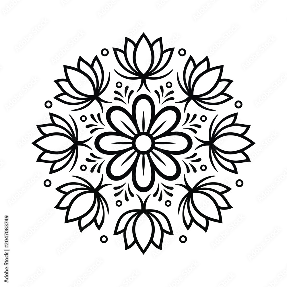 Fototapeta premium Black and white mandala design with floral patterns