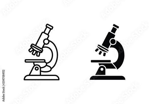 Photos Microscope Icons, Scientific Research Tools, Laboratory Equipment, Black and Whi