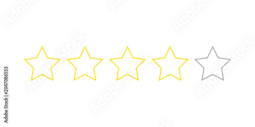Four yellow star ratings and one gray star on isolated on transparent background