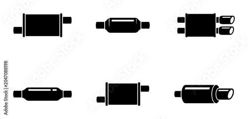 Bild auf Leinwand Car Exhaust Muffler Icons, Automotive Silencer Vector Set, Vehicle Parts Collect