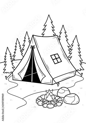 Simple camping tent in a forest illustration