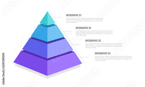 Fotografi Four Steps Pyramid Diagram Design for Corporate Strategy and Data Visualization
