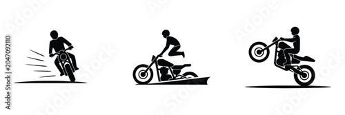 Foto Bike crash icons set rider fall sliding ejection front flip vector illustration