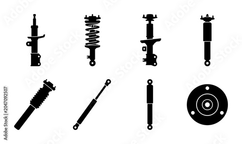 Bild auf Leinwand Automotive Shock Absorber Icons, Suspension Parts Set, Vehicle Damping Component