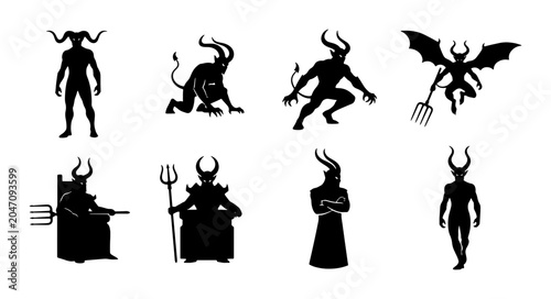 Photos Demon Silhouettes Collection, Evil Devil Icons, Satanic Symbols, Hellish Creatur