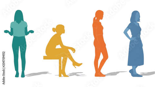 Quadro su tela Four women in different colored silhouettes standing and sitting