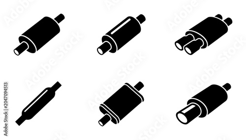Photos Automotive Muffler Icons, Exhaust System Silencer Vector Set, Car Part Symbols