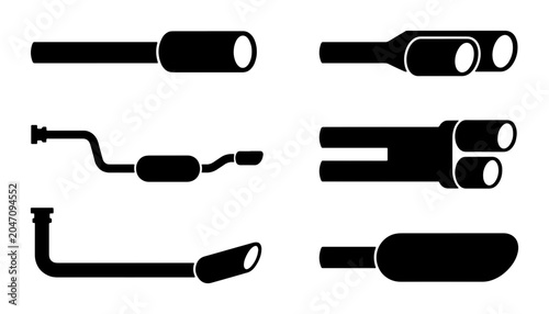 Bild auf Leinwand Car Exhaust System Icons, Automotive Muffler Parts, Vehicle Tailpipe Silencer Ve