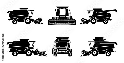 Foto Combine Harvester Icons Set, Agricultural Machinery Vector Graphics, Farm Equipm