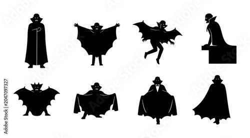 Photos Vampire Silhouettes Collection, Gothic Dracula Poses, Halloween Character Icons