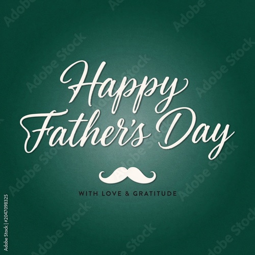 Happy fathers day greeting card with white mustache icon on green background