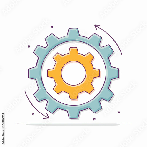 Flat design illustration of two interlocking gears