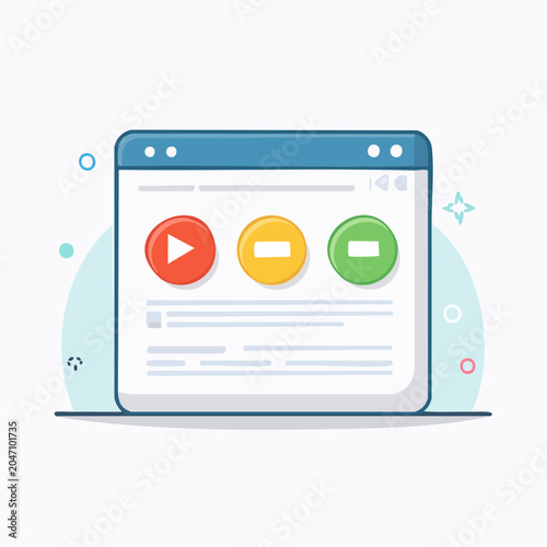 Flat design web browser interface with media control buttons
