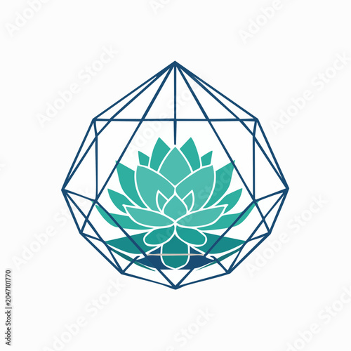 Geometric frame with lotus flower icon