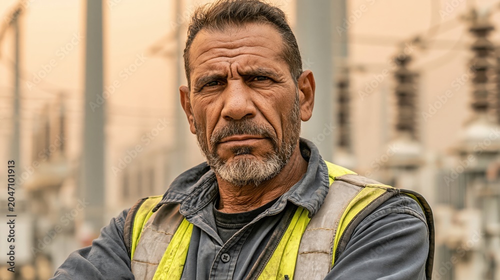 Obraz premium Wildfire Smoke Worker Middle Aged Middle Eastern Athletic Man Utility