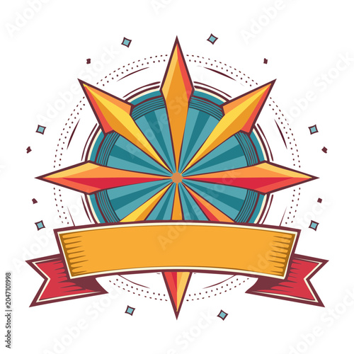 Retro compass rose emblem with ribbon banner