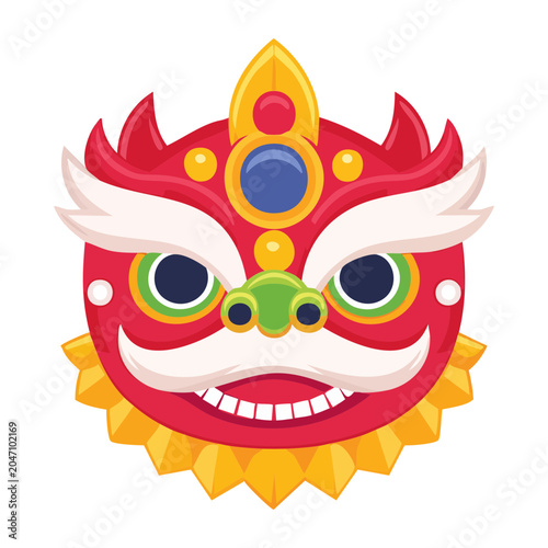 Traditional Chinese Lion Dance Mask Illustration