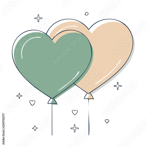 Two heart shaped balloons with sparkles