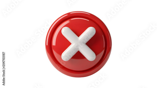 Close-up 3D Render of Red Prohibited Symbol Button on White Background Minimalist Design