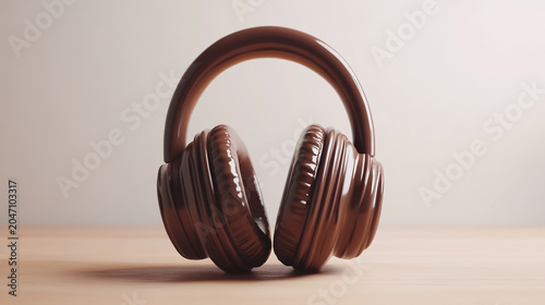 Pair of modern wired over-ear headphones isolated on a neutral background with headphones listening equipment technology electronic professional