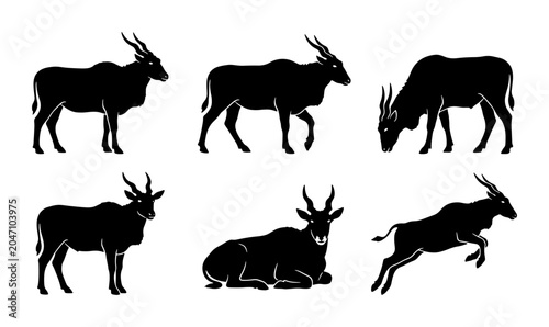 Photos African Antelope Silhouettes, Wildlife Vector Icons, Grazing and Standing Mammal