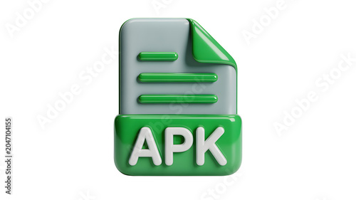 3D Icon of an APK File Document with Green Accents on White Background