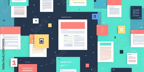 Digital Documents and Files Floating Over Dark Background in Modern Office Style