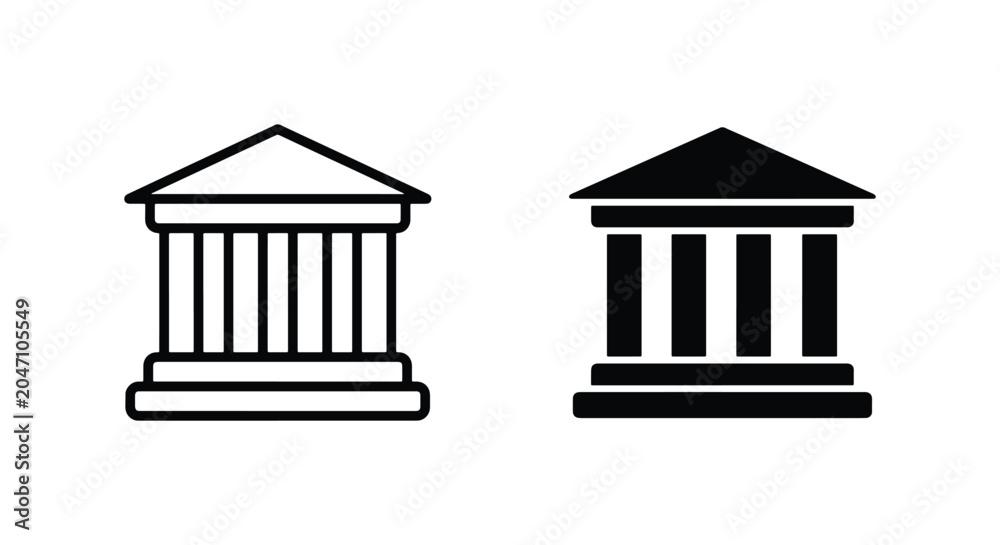Fototapeta premium Classical Building Icons, Government Architecture Symbols, Public Institution Facades, Vector Art