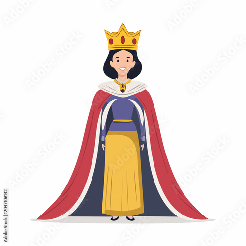 Cartoon Queen Wearing a Crown and Royal Robes