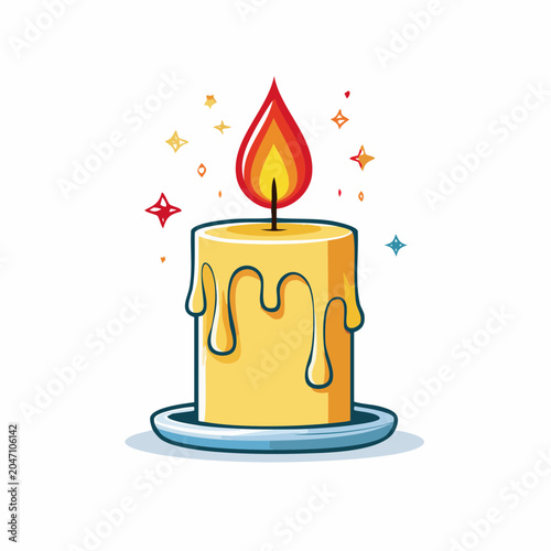 Cartoon Candle with Dripping Wax and Sparkles