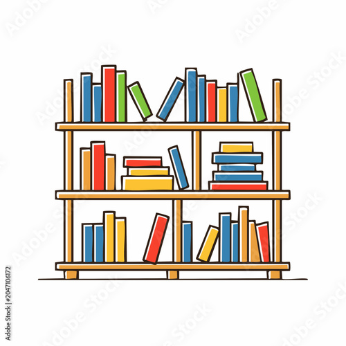 Colorful Bookshelf with Various Books