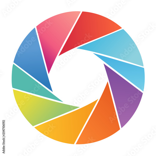 Colorful camera aperture icon with abstract design