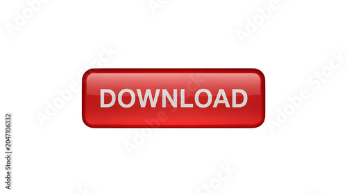 Download button glowing red on white background with 3D effect and shadow