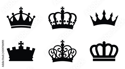 Obraz na płótnie Royal Crown Icons Set, Regal Symbol Vector Graphics, Majestic Heraldic Emblems,