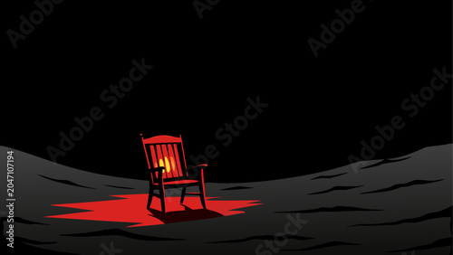 Schilderij op canvas A lone stop sign illuminated by a red glow in the dark
