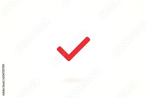 Bold Red Checkmark Tick Icon with Shadow on White Background, Flat Minimal Confirmation Check Symbol Design