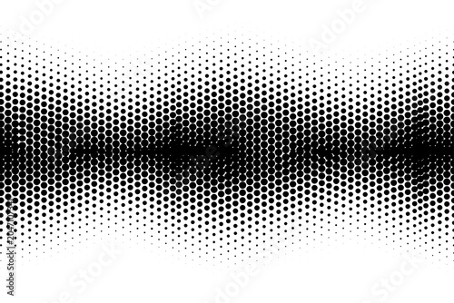 Black and White Halftone Dot Pattern Background, Gradient Wave Effect with Varying Circle Sizes Texture Design