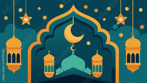 Sticker A serene ramadan night with glowing lanterns and a crescent moon