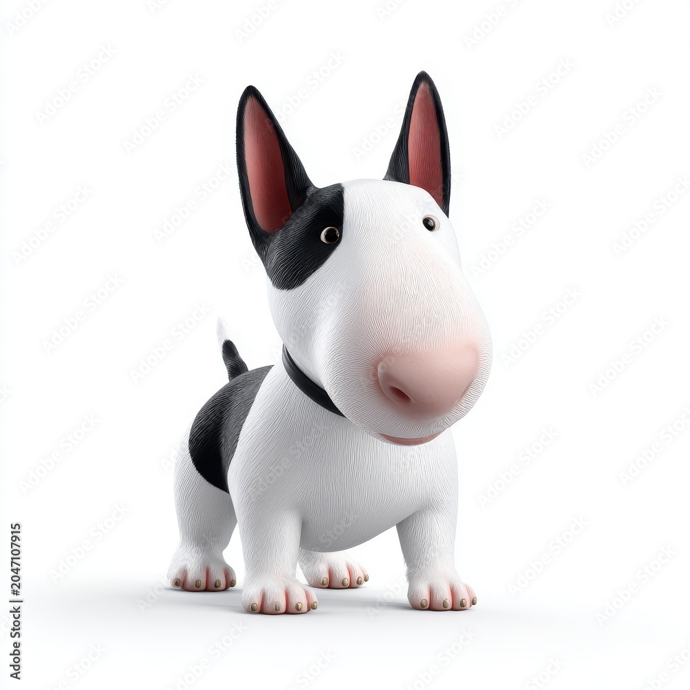Fototapeta premium Cartoon Bull Terrier Dog Standing Full Body White Background Studio Lighting