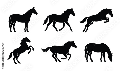 Obraz na płótnie Horse Silhouettes Collection, Galloping, Rearing, Jumping Equine Vector Icons, B