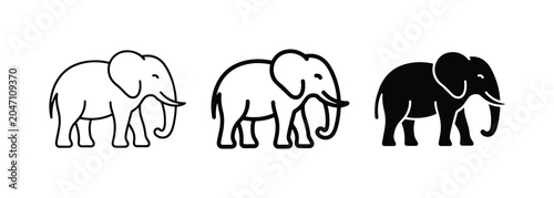 Canvas-taulu Elephant Icons Set, Simple Line Art and Silhouette Vector Graphics for Wildlife