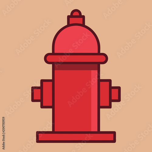 Bright red fire hydrant valve illustration in flat minimalist style on plain background